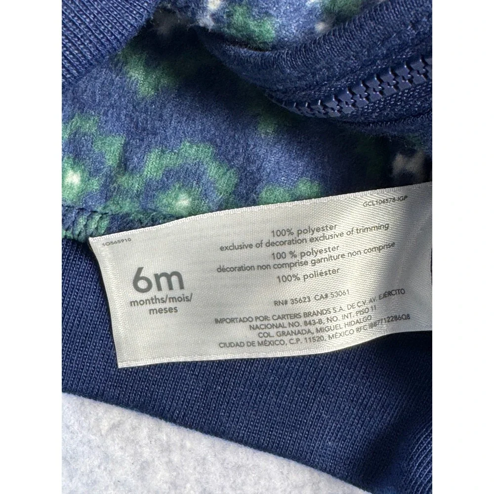 Carters Baby Boys 6M Fleece Zip Up Jacket Fair Isle Navy Blue Green Sherpa Neck